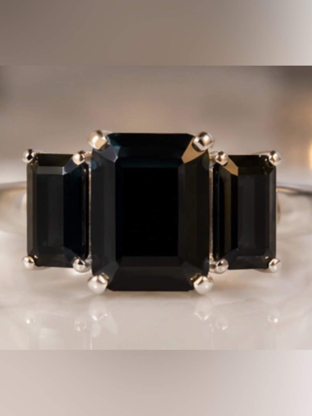 316L Surgical Stainless Steel Three Stone Black CZ Ring Size 7